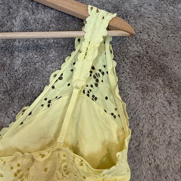 Aerie Butter Yellow Eyelet Lace Crop Tank Top Bustier V Neck XL Extra Large - Picture 5 of 8